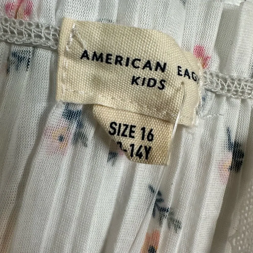 NWT American Eagle Kids Girls Summer White Floral PleateD Sleeveless Top & Socks